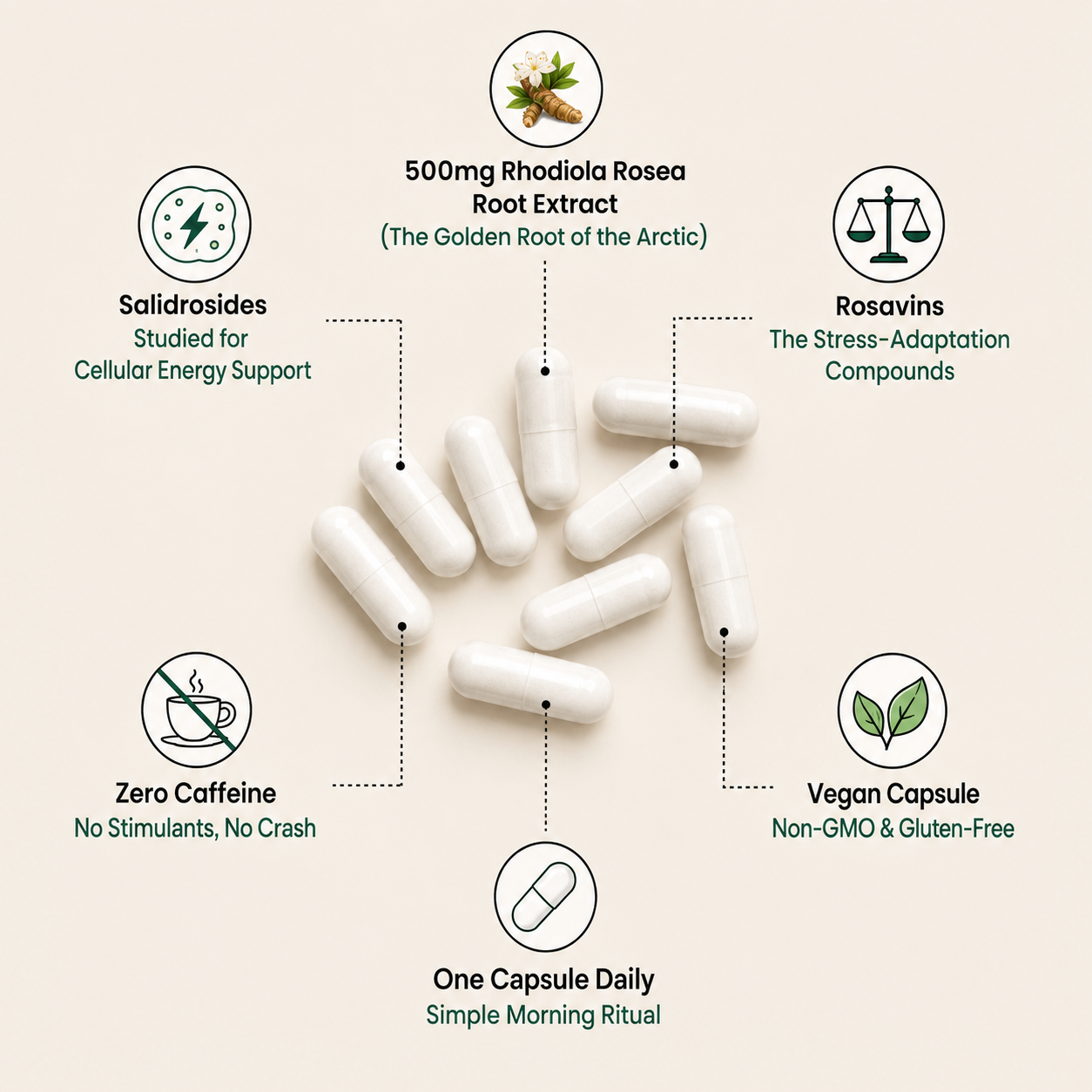 Rhodiola Rosea Capsules (500mg)